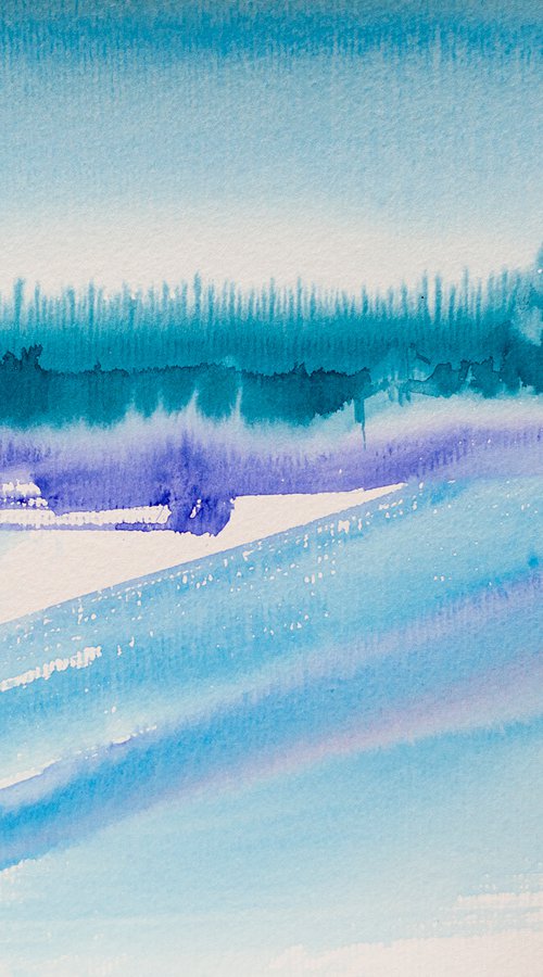 Abstraction landscape. Spanish series. #2 cold. Small interior gallery wall white watercolor acuarelle by Sasha Romm