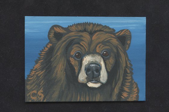 ACEO ATC Original Miniature Painting Brown Bear Wildlife Art-Carla Smale