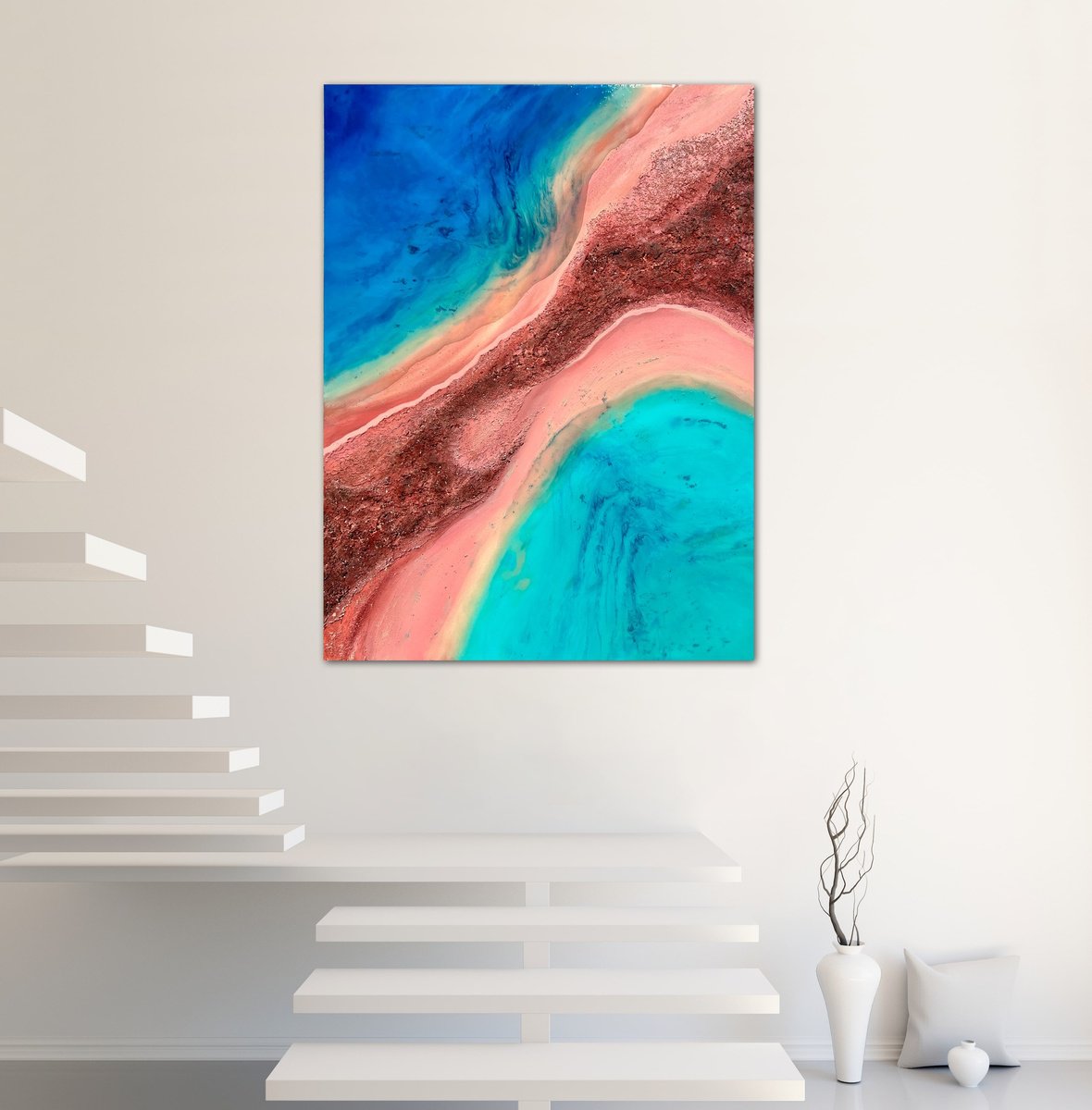 Organic Landscape Acrylic Painting By Ana Hefco, 36 X 48, Take Me There - Aerial Australia - Shark Bay, Original Artwork