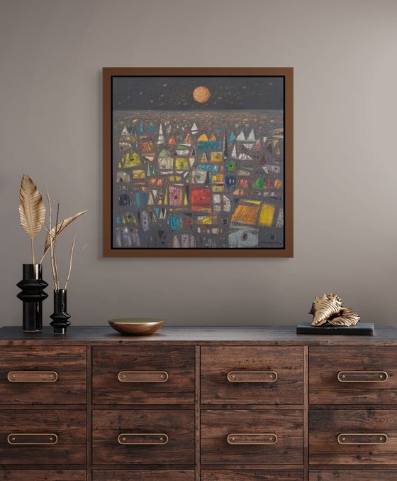 Golden Moon Above City