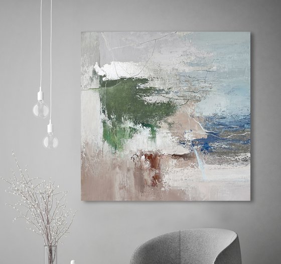 "Green Wave 3" Blue green gray abstract art