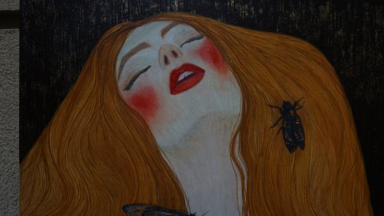 Redhead girl and butterflies / Painting by Anastasia Balabina