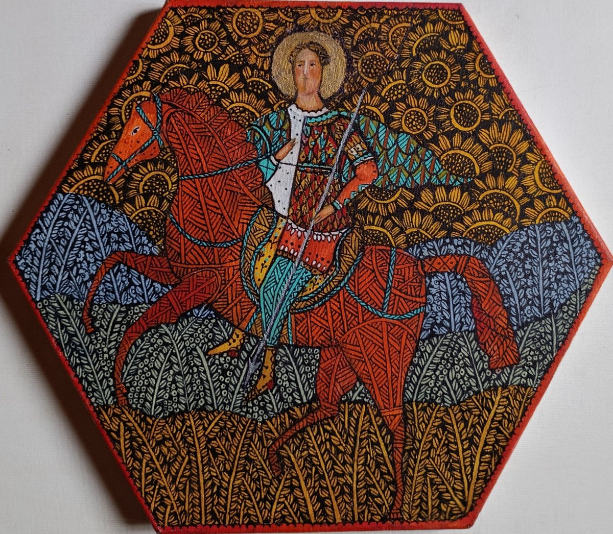 Illustrative Portrait Acrylic Painting By Tetiana Osadchuk, 12 X 12", Saint George, Original Artwork