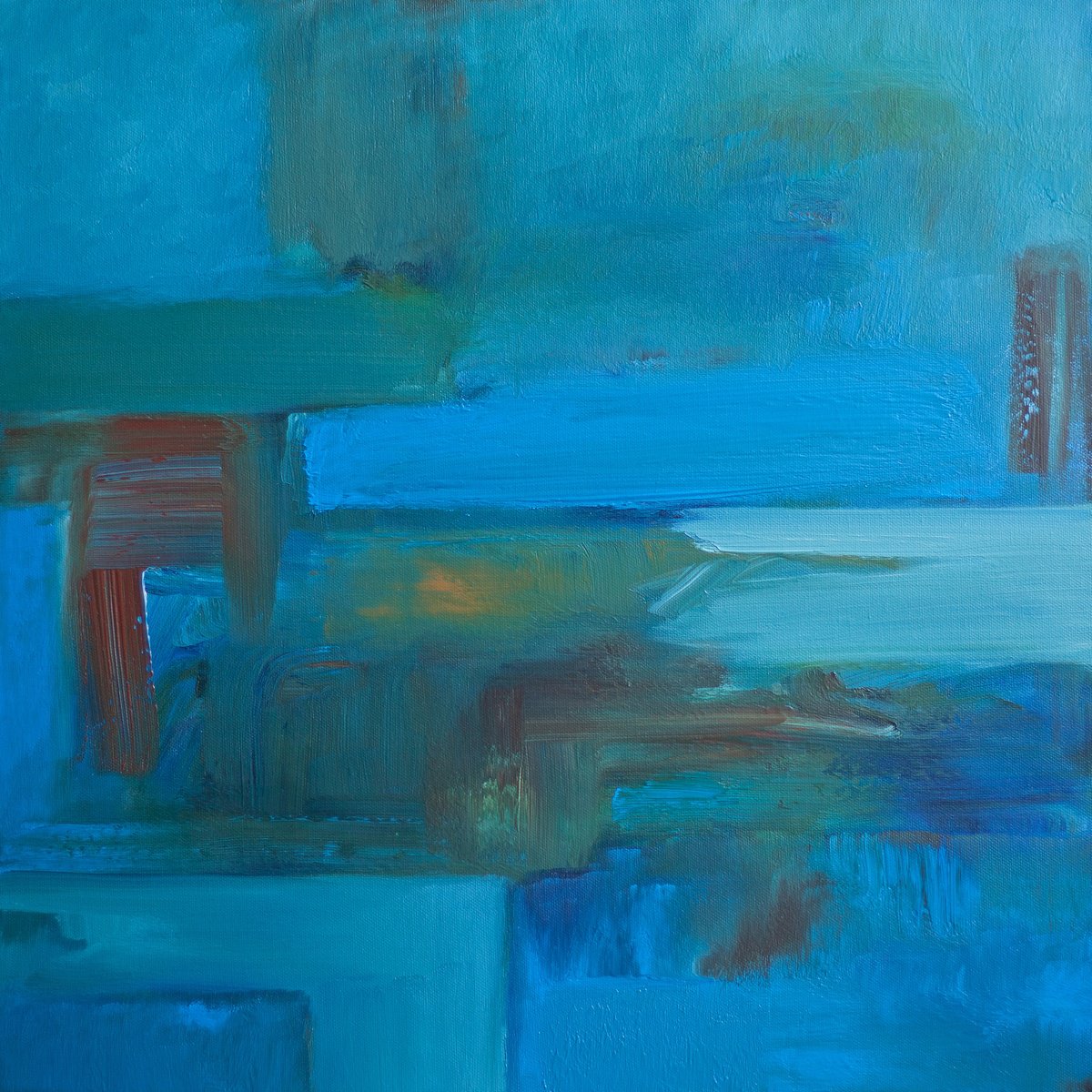 Abstract Landscape Oil Painting By Thomas Hjelm, 21 X 21", Dusk Till Dawn, Original Artwork