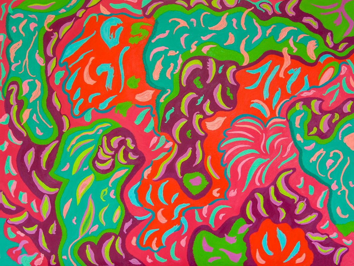 Organic Abstract Oil Painting By Josephine Window, 48 X 36", Symphony Of Dancing Leaves, Original Artwork