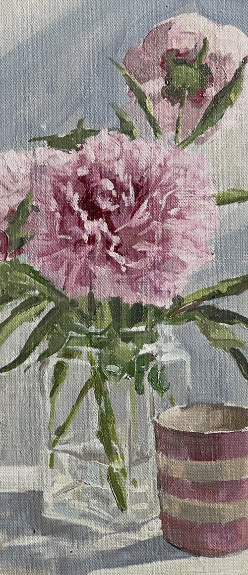 Peonies and cornishware. by Louise Gillard