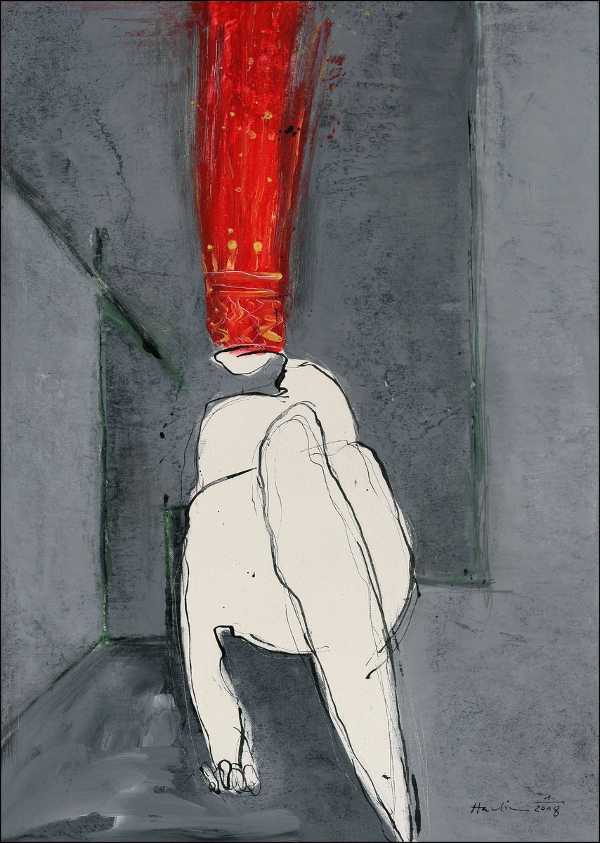 Portrait Acrylic Painting By Jiri Havlik, 20 X 28, Gabi (In The Evening), Original Artwork