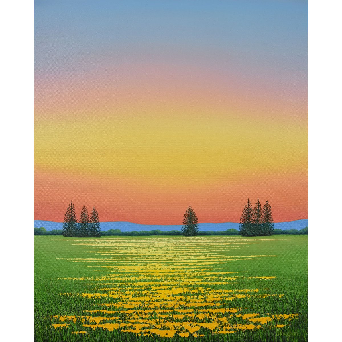 Impressionistic Landscape Oil Painting By Suzanne Vaughan, 16 X 20", Summer Yellow - Flower Field, Original Artwork