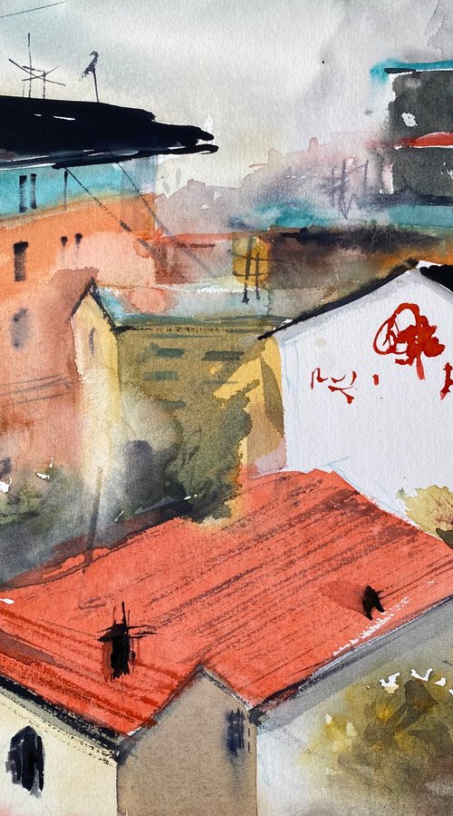 Rooftops of Yerevan 3 - original watercolor by Anna Boginskaia