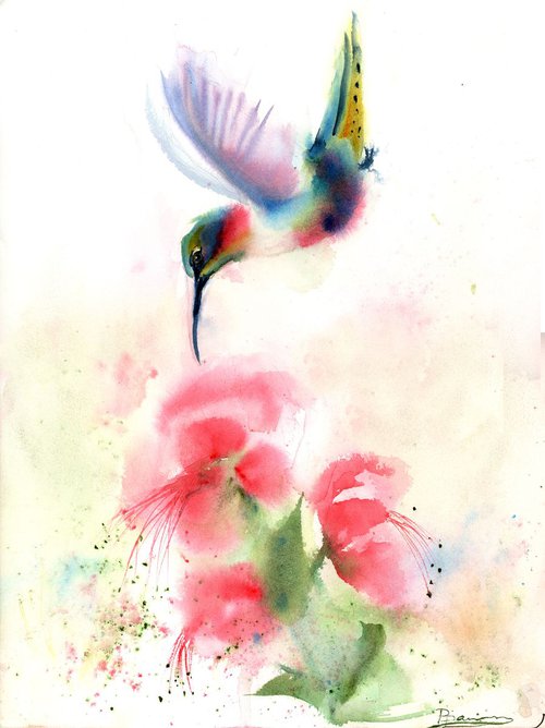 Hummingbird with flower (3) by Olga Shefranov (Tchefranov)