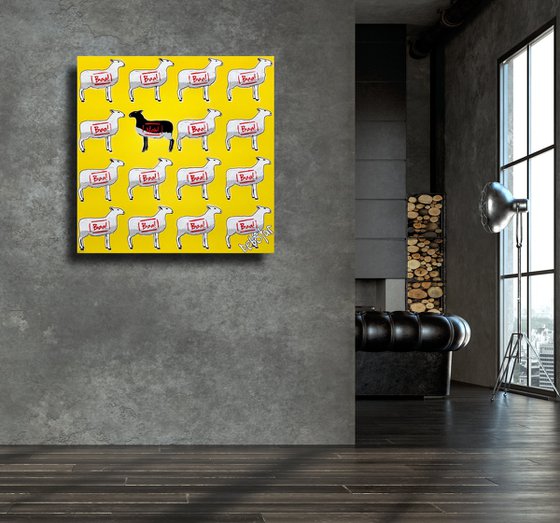 The Black Sheep - Yellow 61cm x 61cm