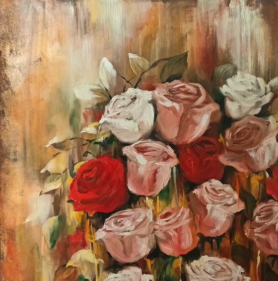 Bouquet of roses - flowers - original painting
