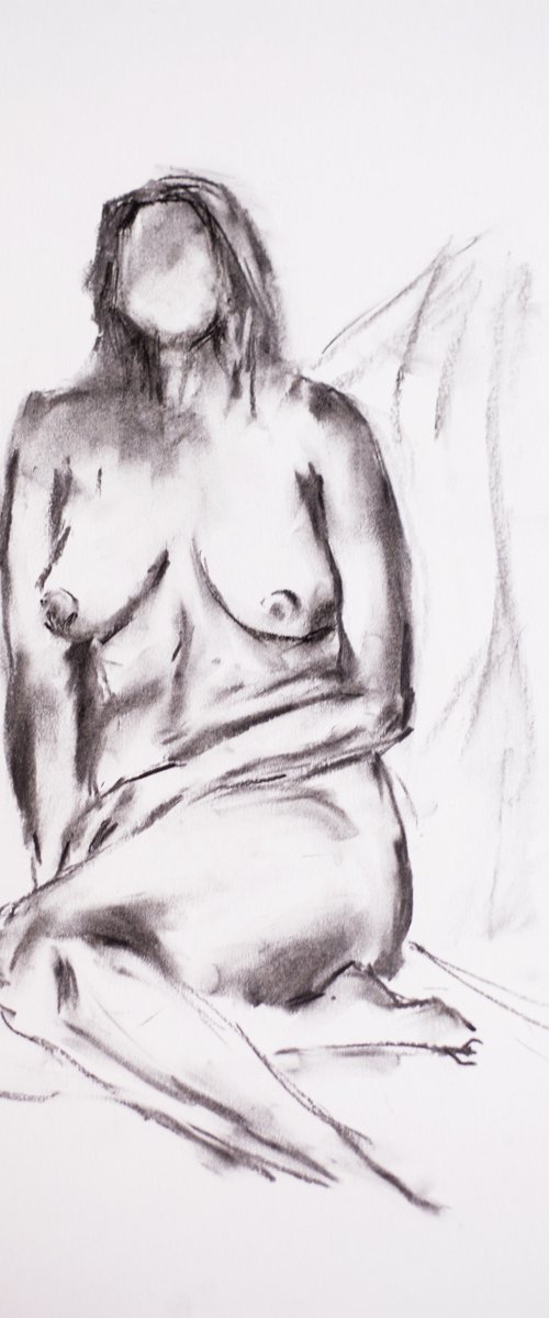 Nude in charcoal. 35. Black and white minimalistic female girl beauty body positive by Sasha Romm