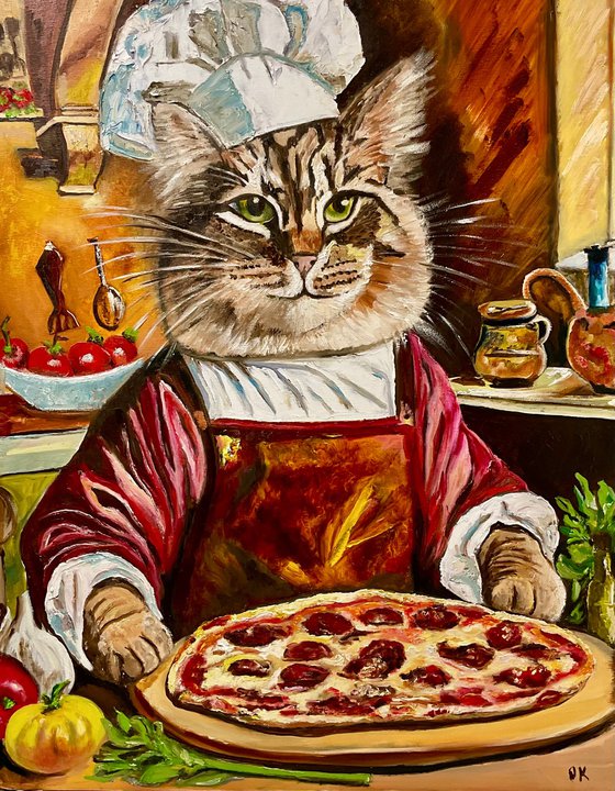 Pizza maker. Cat pizzaiolo