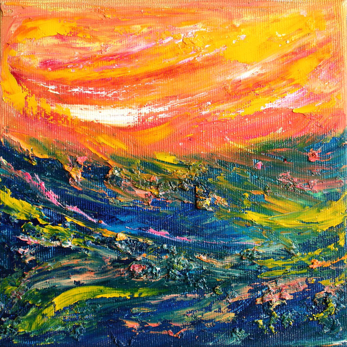 Expressive Abstract Oil Painting By Salana Art / Svetlana Samovarova, 8 X 8", Fantasy Landscapes I, Original Artwork