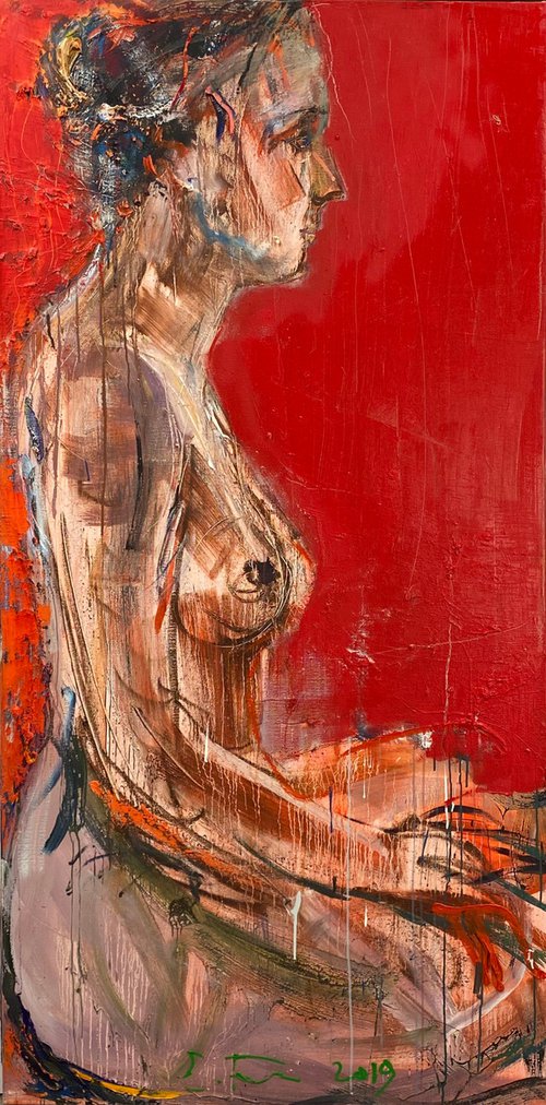 Nude on red by Eduard Belsky