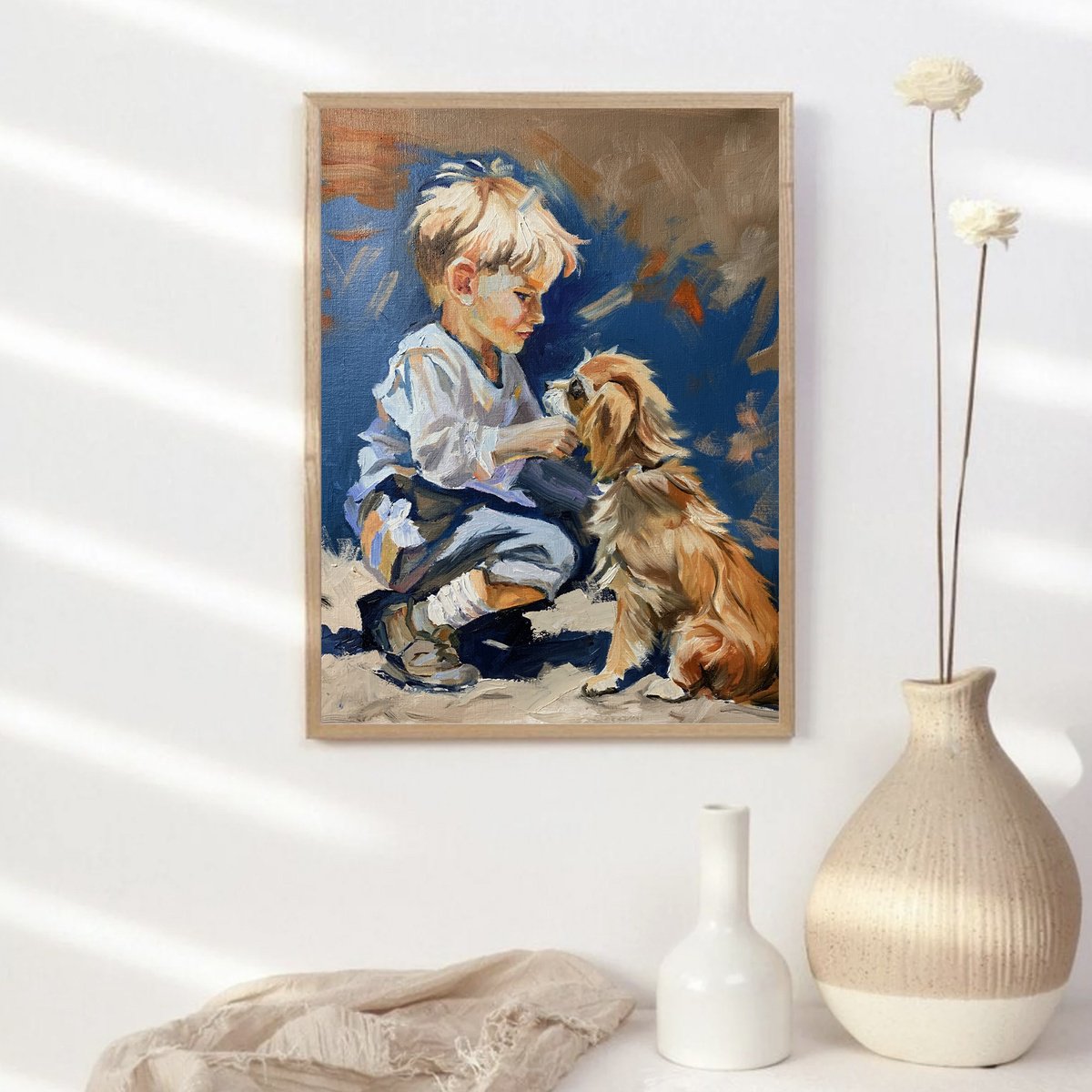 Boy With A Dog. By Vita Schagen, 16 X 20, Artwork For Sale On Artfinder