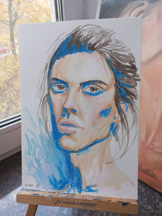 Watercolor portrait. Human watercolor painting. 21x30cm