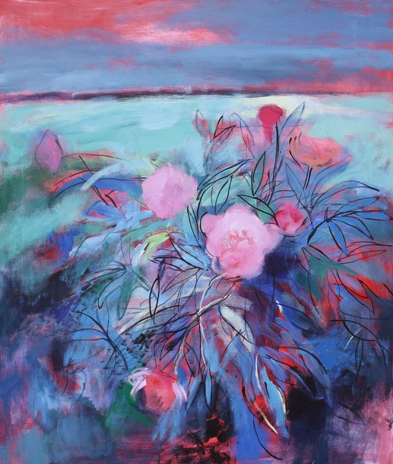 landscape with peonies