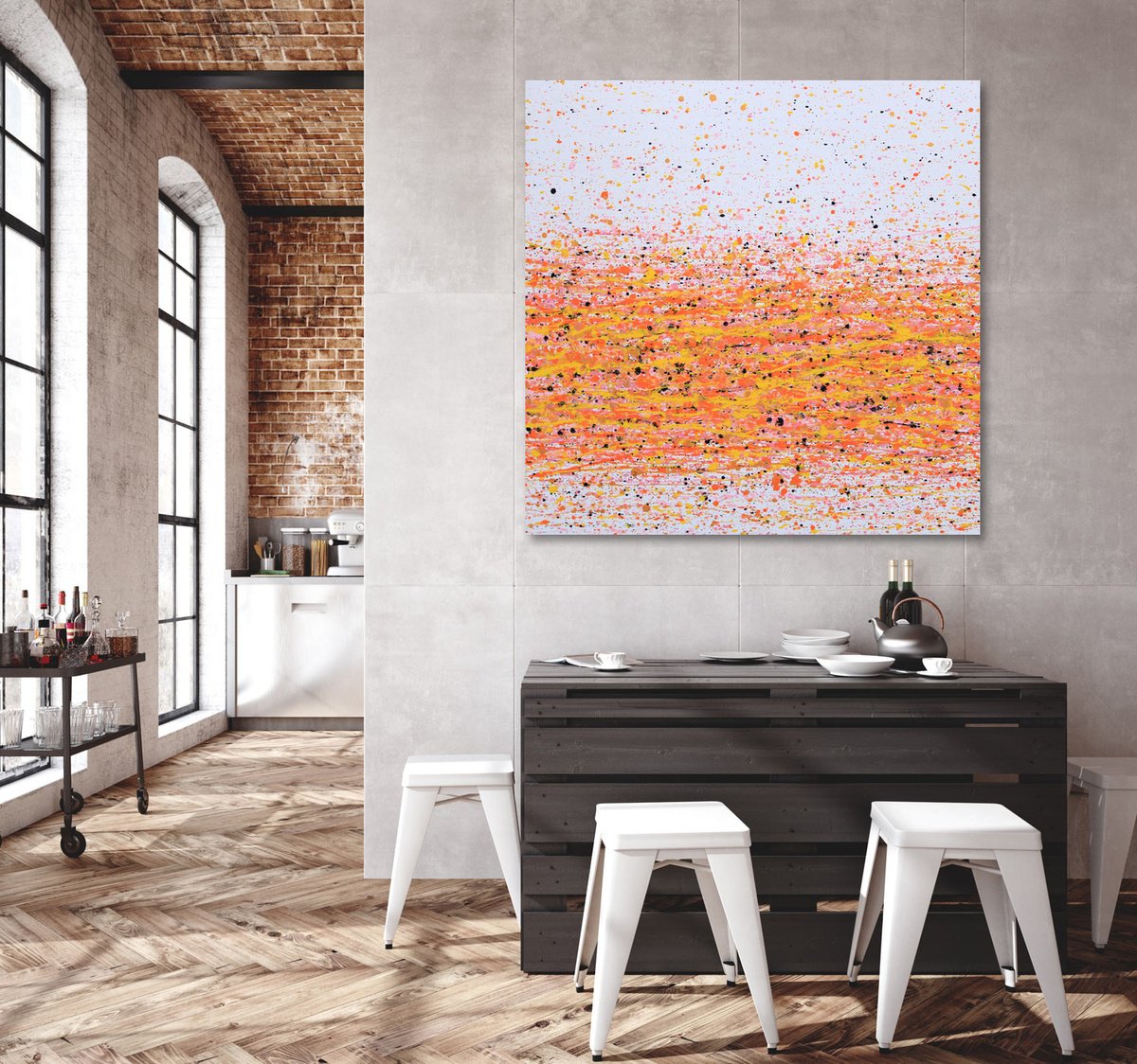 Abstract Landscape Acrylic Painting By Isabelle Pelletane, 31 X 31, Sun River, Original Artwork