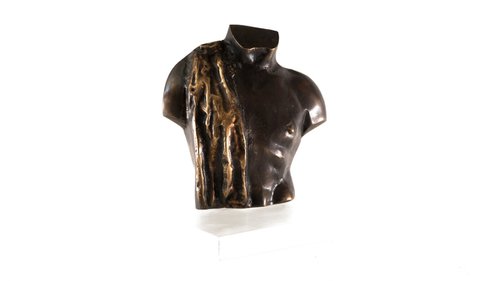 sculpture cast bronze relief male torso by Louisa Dimitriou