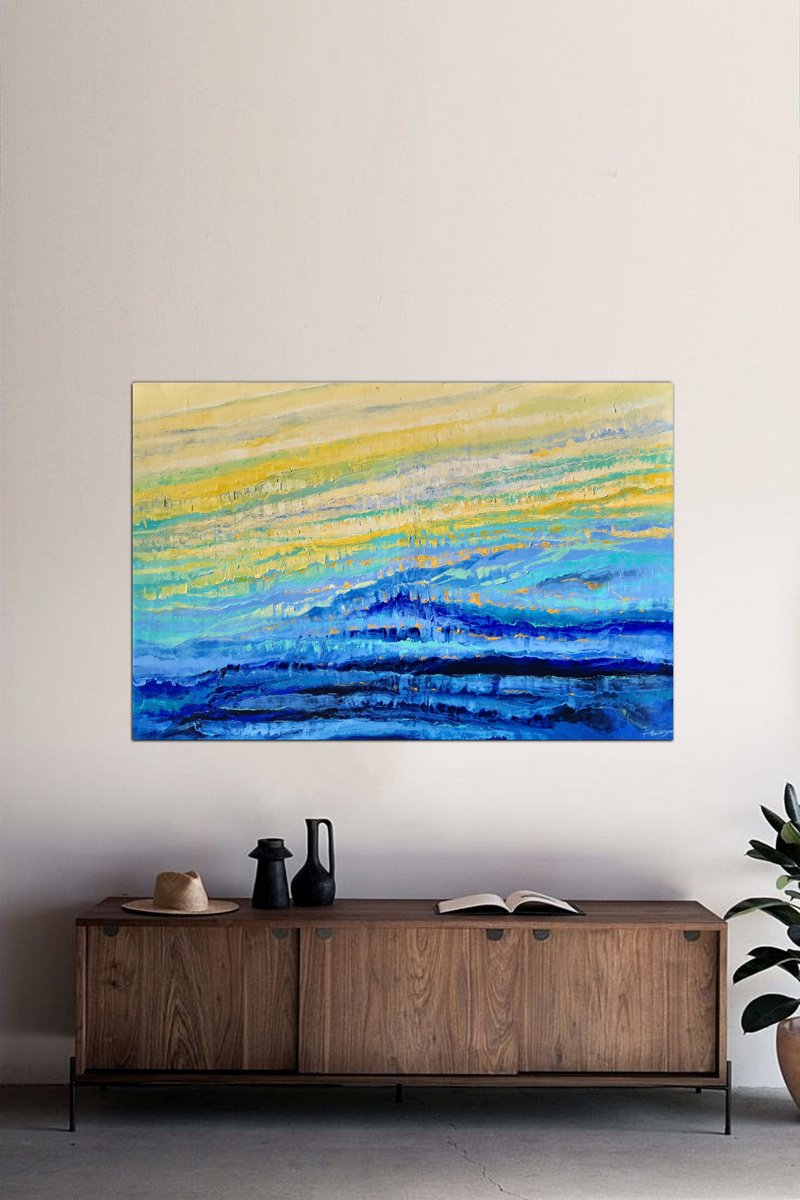 Abstract Oil Painting By Tigran Mamikonyan, 59 X 39", Sunrise Viii 100X150Cm, Original Artwork