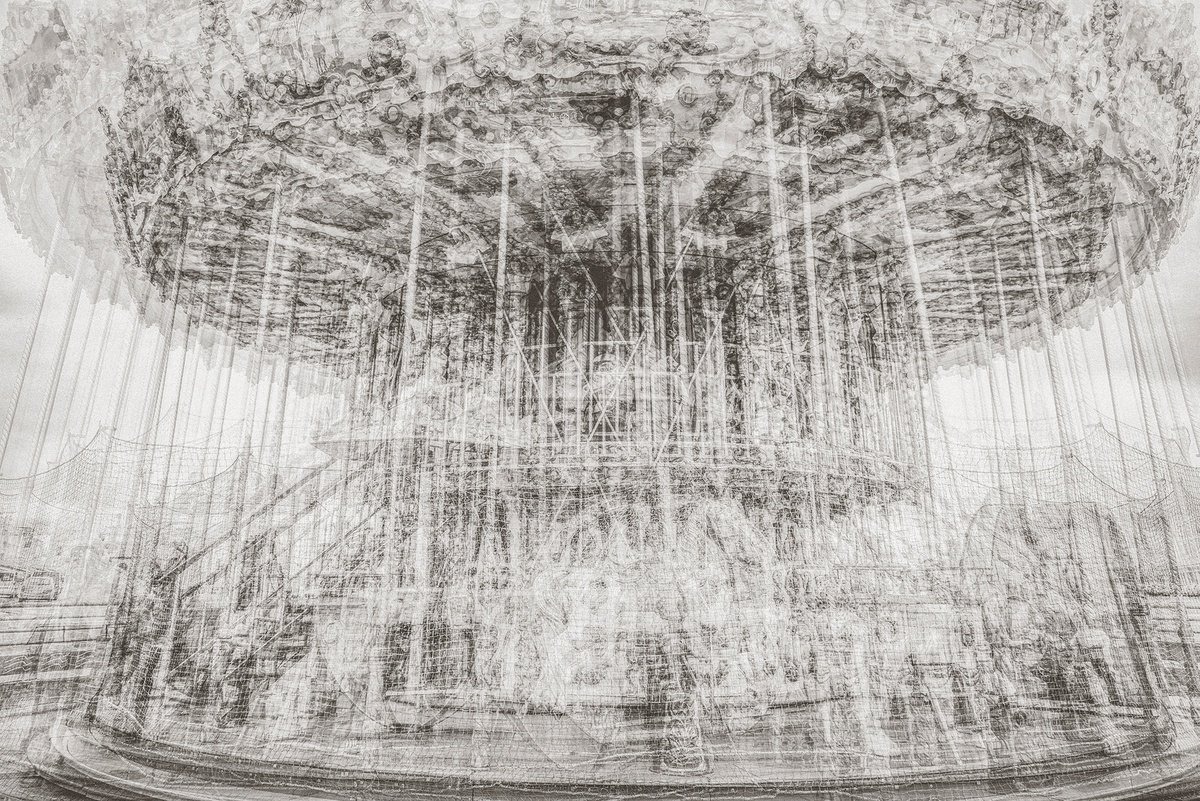 Photorealistic Cityscapes Photograph By Adam Regan, 24 X 16, Merry Go Round Iii (Mono), Original Artwork