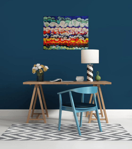 Unique sunset (60x80cm, cubism, oil painting, ready to hang)