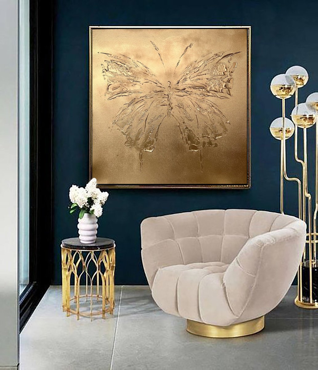 Golden Abstract Butterfly. Gold luxury Butterfly. by Marina Skromova