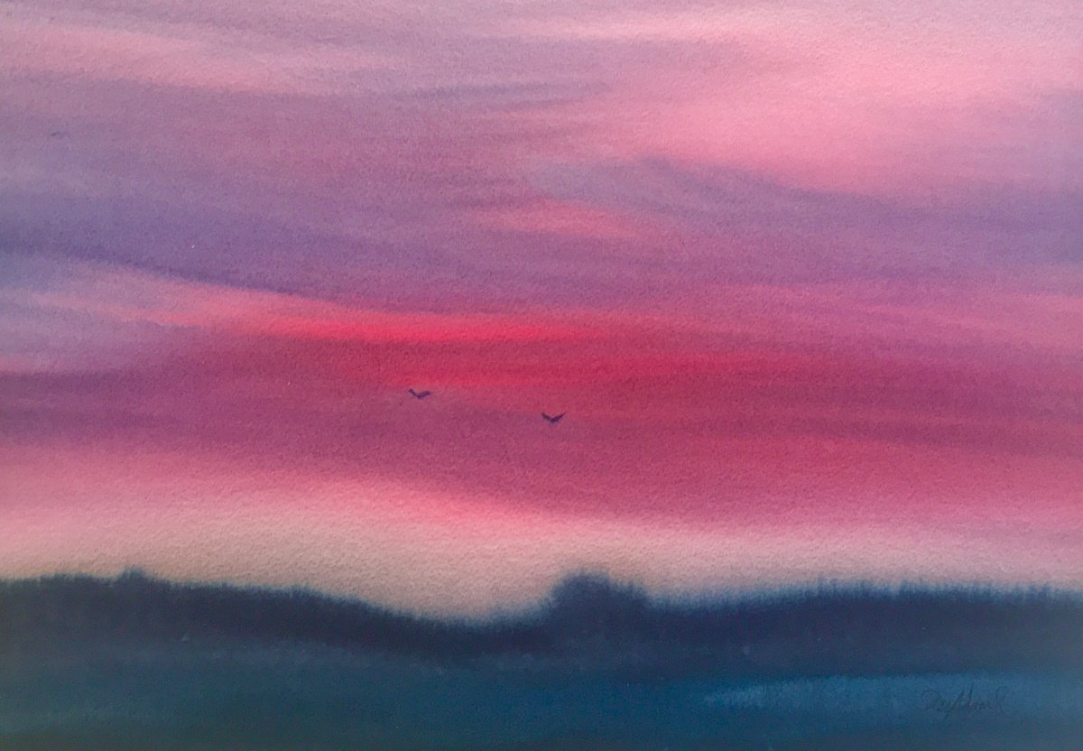 North Dorset ridgeway at dusk by Samantha Adams professional watercolorist