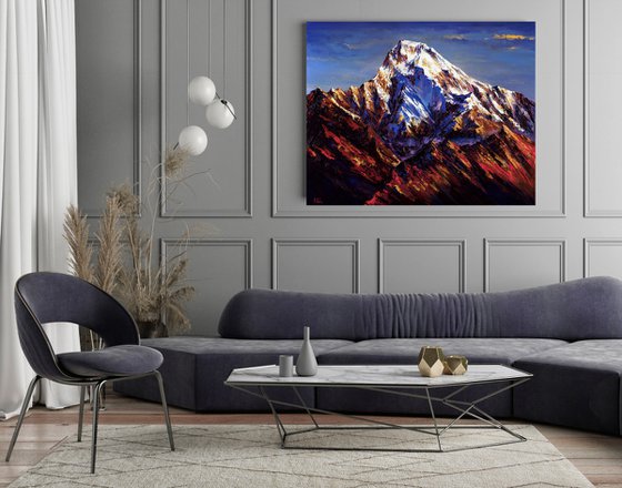 Annapurna Mountains painting art Everest Mountain Himalayas Nepal