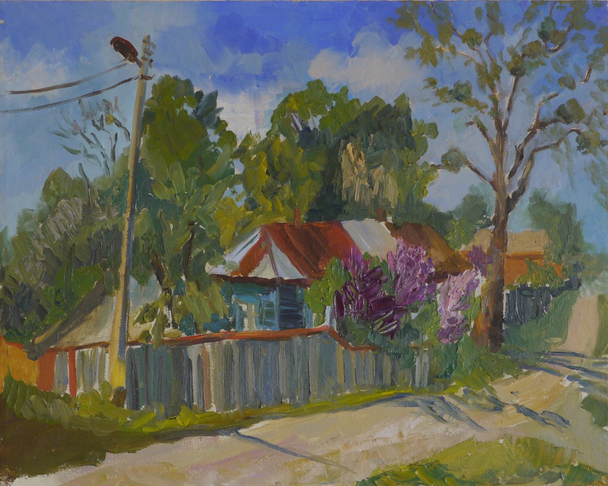 Impressionistic Landscape Oil Painting By Elena Lykhodid, 20 X 16, Sednev. Lilac Blooms., Original Artwork