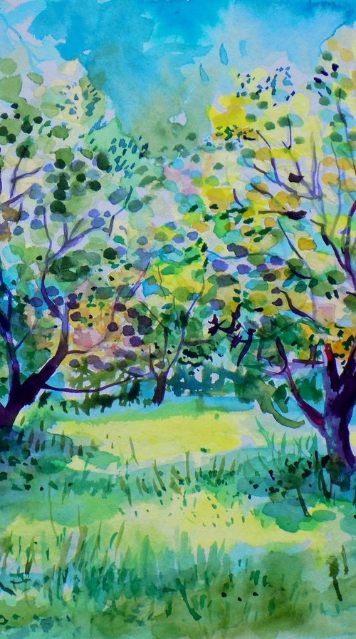 Olive grove in turquoise and green by Maja Grecic