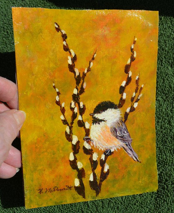 Chickadee # 22 - acrylic on 5X7 canvas - varnished and framed (SOLD)