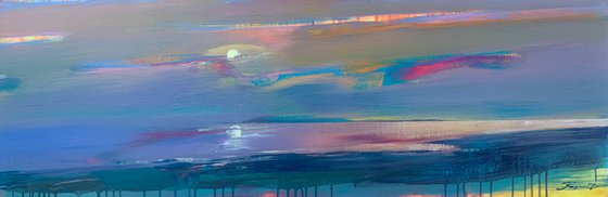 Big horizontal painting - "Gentle sunset" - Expressionism - Minimalism - Seascape