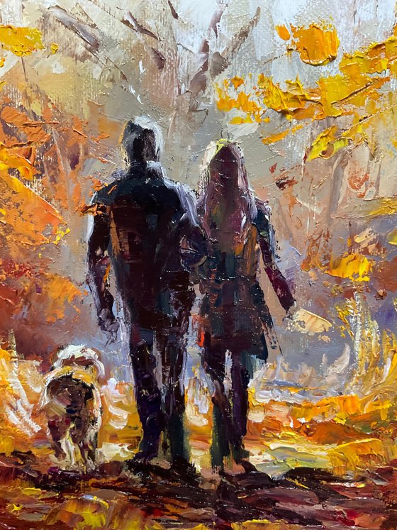 Walking with dog. Autumn.