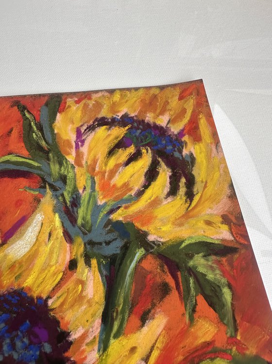 Sunflowers on a red background