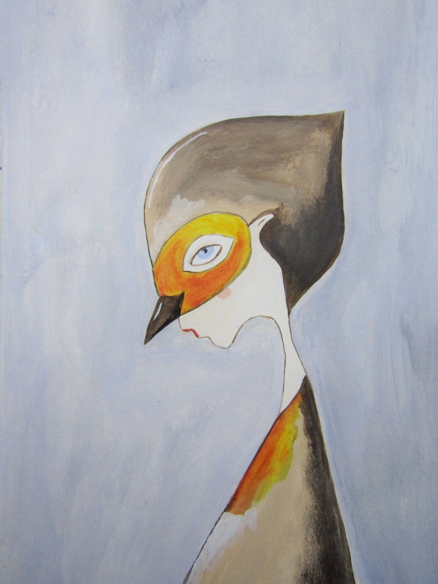 Masquerade: the robin - oil on paper by Silvia Beneforti