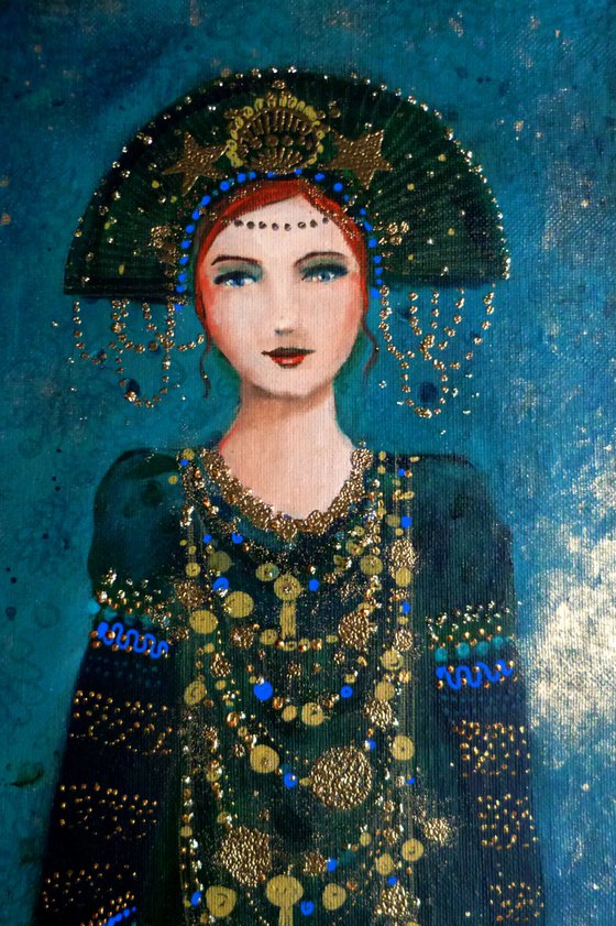 Night opera 20 x60 cm. Art déco inspired woman.