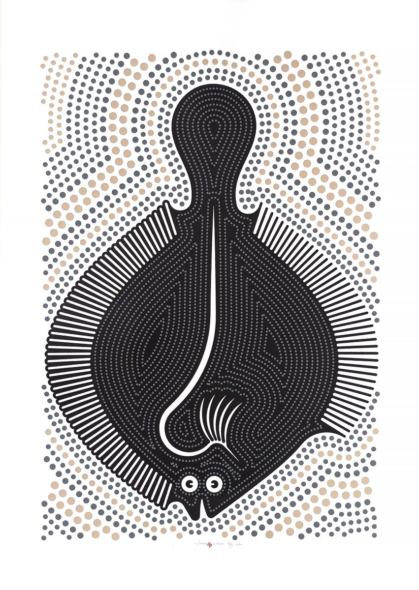 Graphic Animal Screenprint By Gokhan Okur, 28 X 39, Aboriginal Fluke Fish, Original Artwork