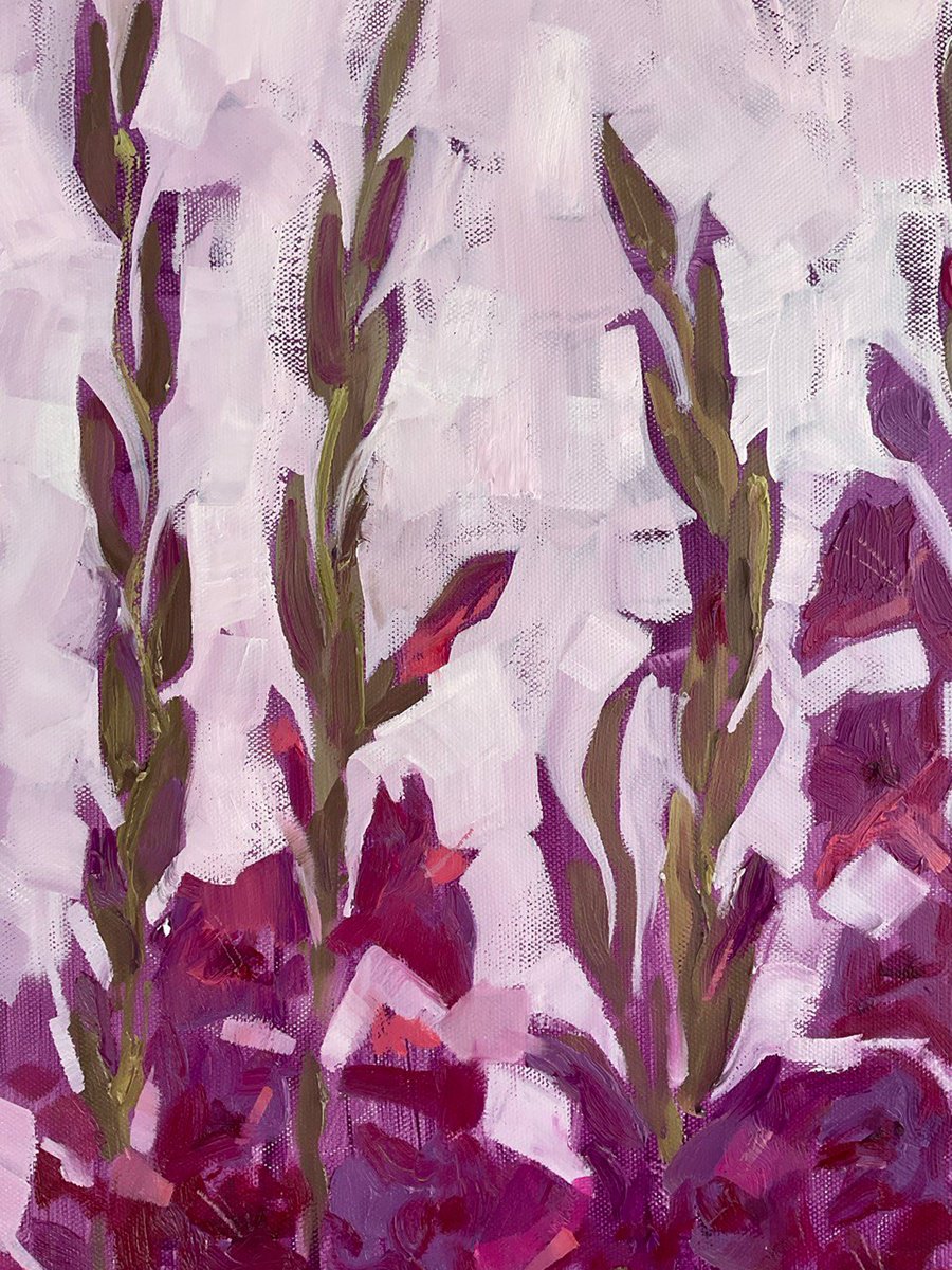 Impressionistic Botanical Oil Painting By Kateryna Guseva, 31 X 39", Gladiolus, Original Artwork