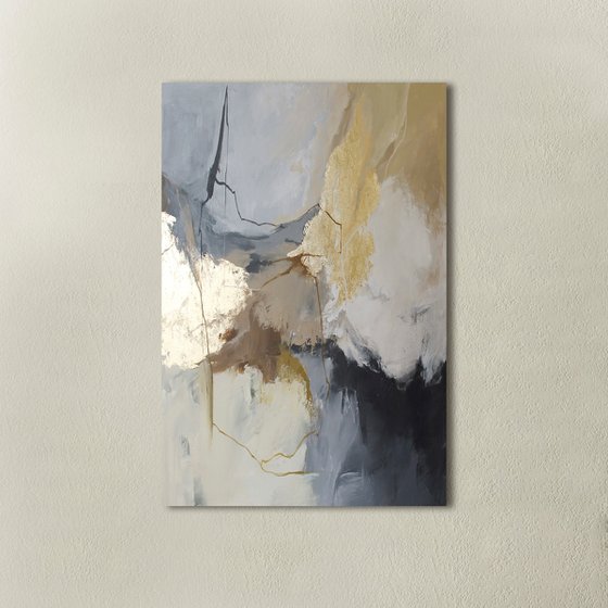 "Wild" Abstract  acrylic gray gold art