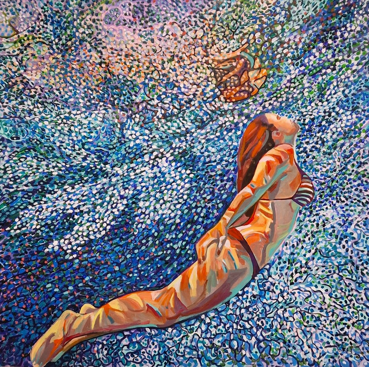 Urban And Pop Portrait Acrylic Painting By Alexandra Djokic, 43 X 43, Underwater, Original Artwork