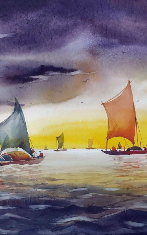 Stormy River & Boats II by Samiran Sarkar