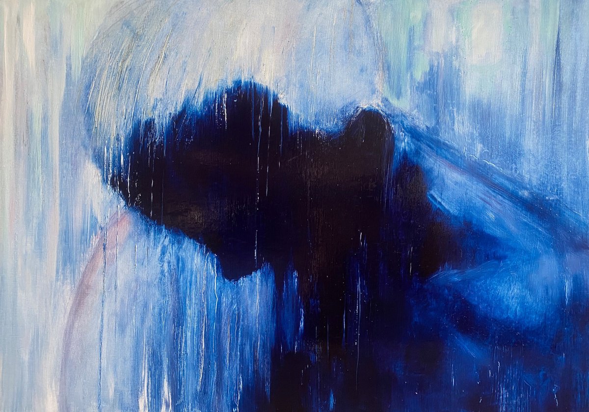 Expressive Portrait Oil Painting By Simon Jones, 33 X 23", Like Tears In Rain 8, Original Artwork