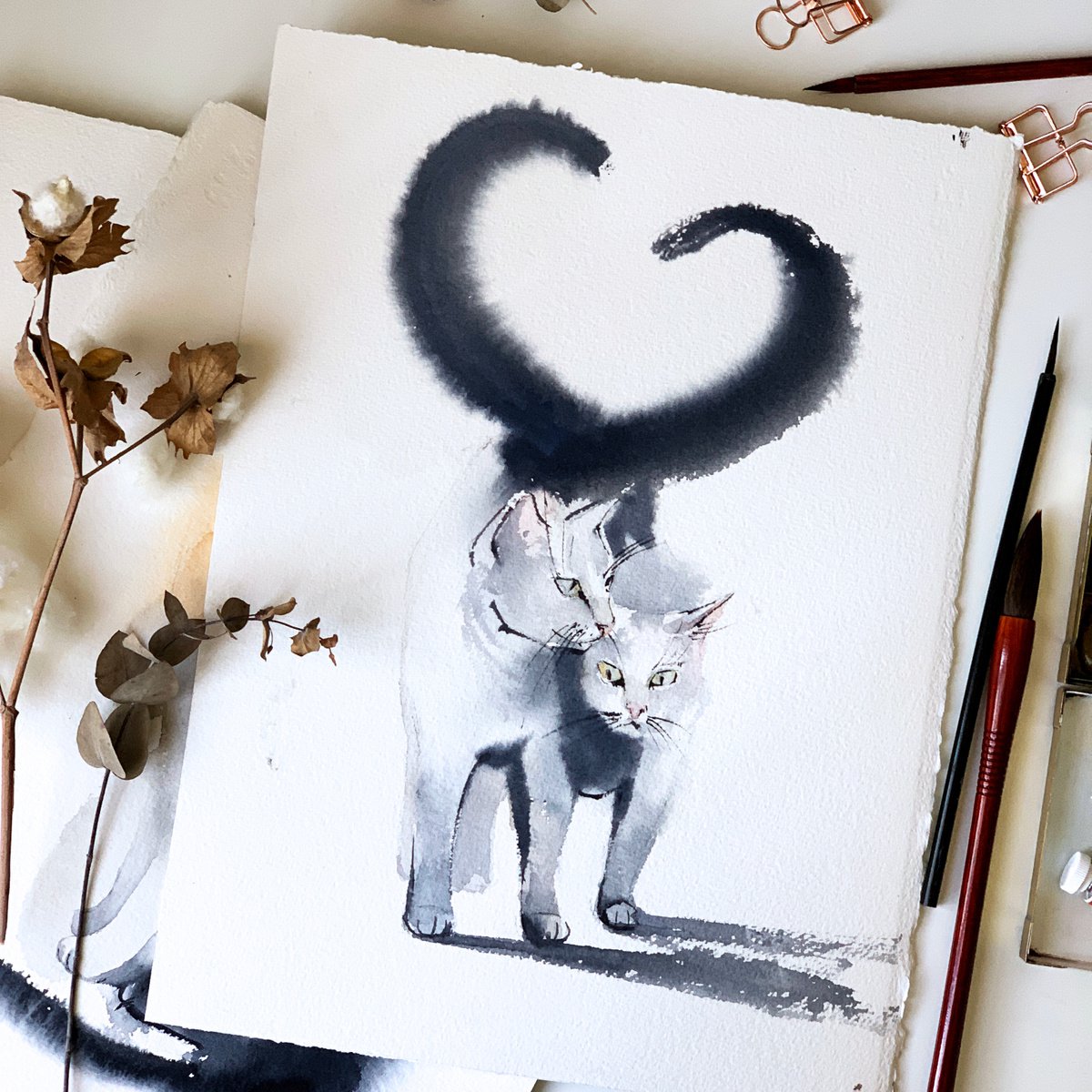 Couple of Cats - Heart with tails by Sophie Rodionov