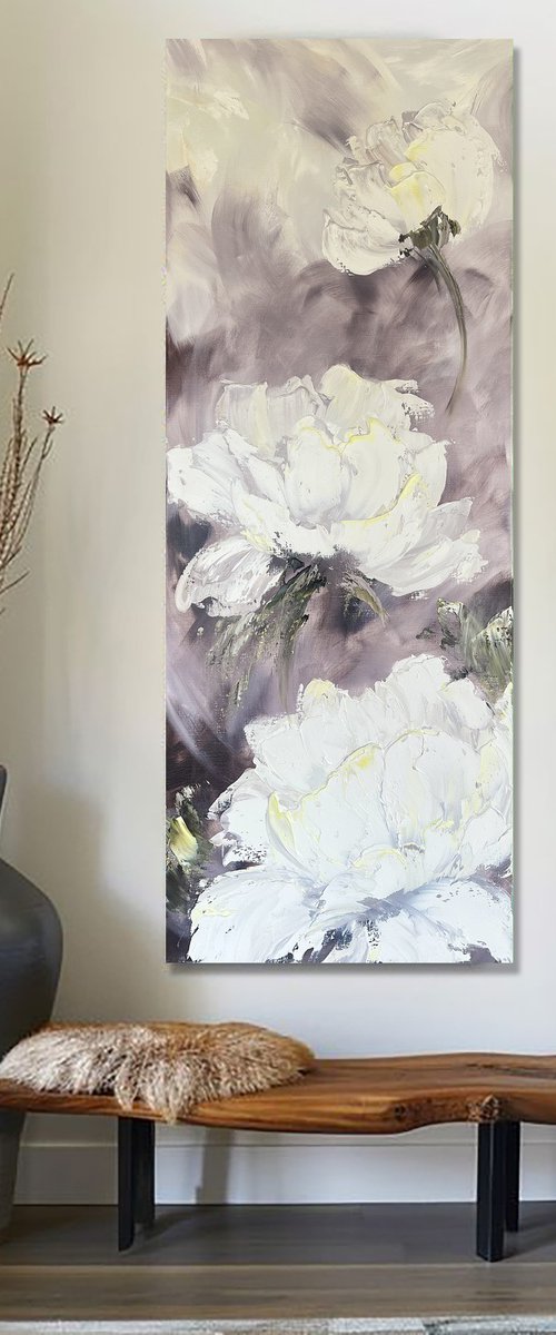 White watchtexture peonies by Marina Skromova