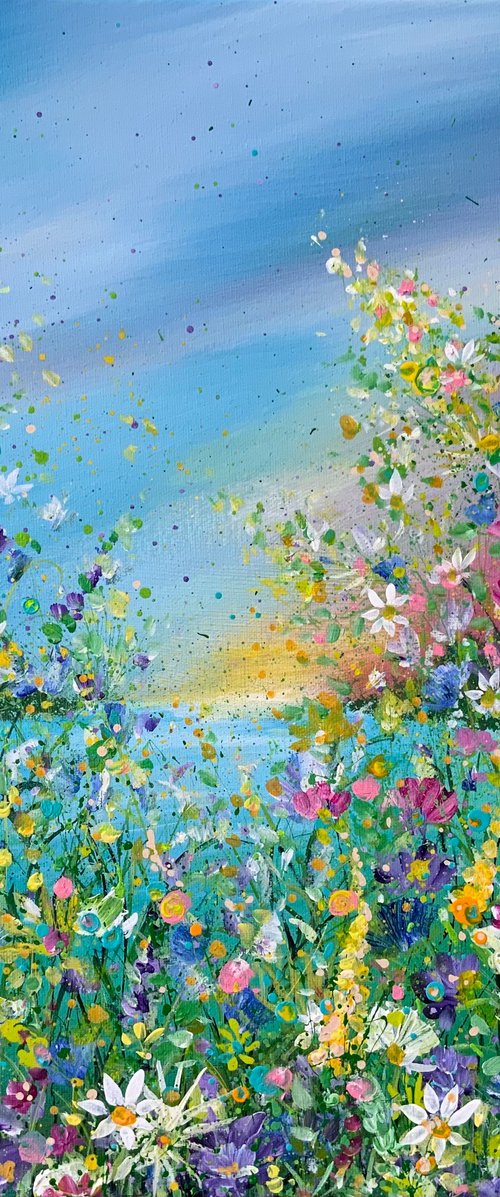 Turquoise Sea and Wild Flowers by Jan Rogers