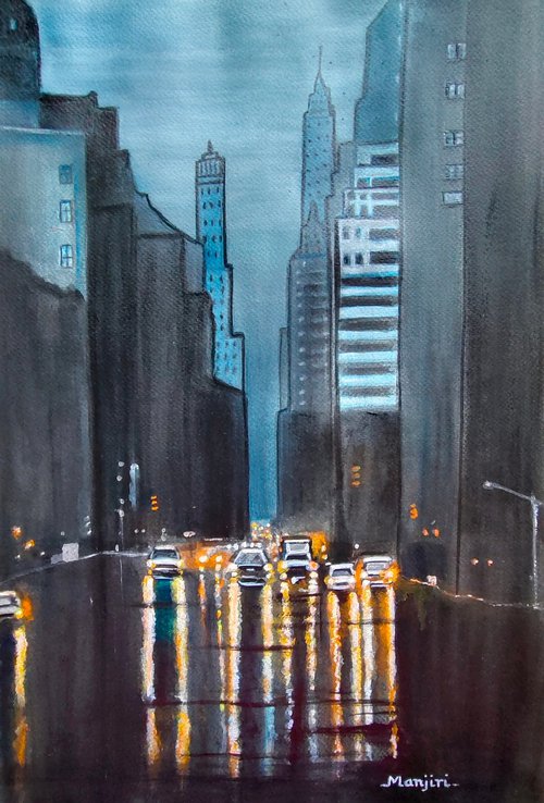 Rainy City Night cityscapes by Manjiri Kanvinde