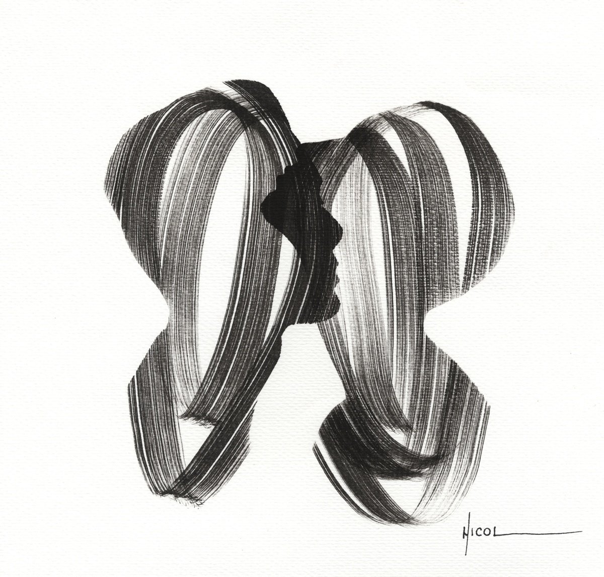 Expressive Ink Drawing , Touch Of Silence By Nicol Vacaru, 11 X 11, Artwork For Sale On Artfinder